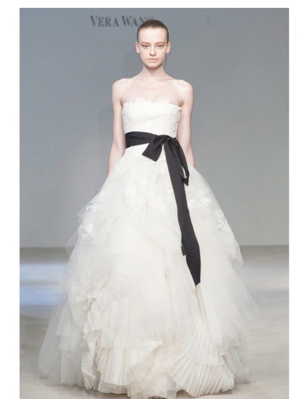 Vera Wang Eliza Ivory Strapless Ball Gown with Ivory sash